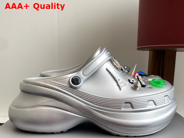 Balenciaga Crocs Mule in Silver Rubber with Jibbitz Charms Replica