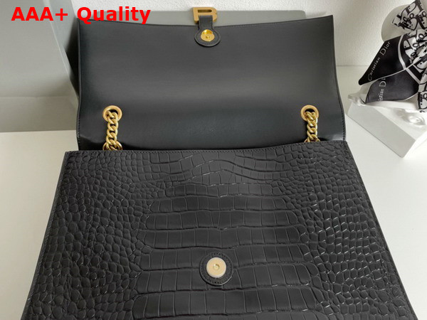 Balenciaga Crush Large Chain Bag in Black Extra Supple Crocodile Embossed Calfskin Aged Gold Hardware Replica