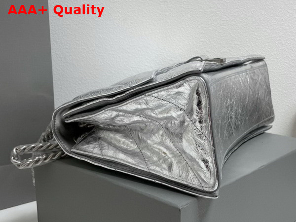 Balenciaga Crush Medium Chain Bag Quilted in Silver Metallized Crushed Calfskin Aged Silver Hardware Replica