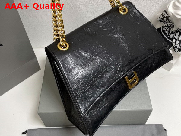 Balenciaga Crush Medium Chain Bag in Black Crushed Calfskin Aged Gold Hardware Replica