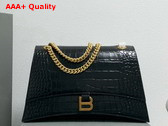 Balenciaga Crush Medium Chain Bag in Black Extra Supple Crocodile Embossed Calfskin Aged Gold Hardware Replica