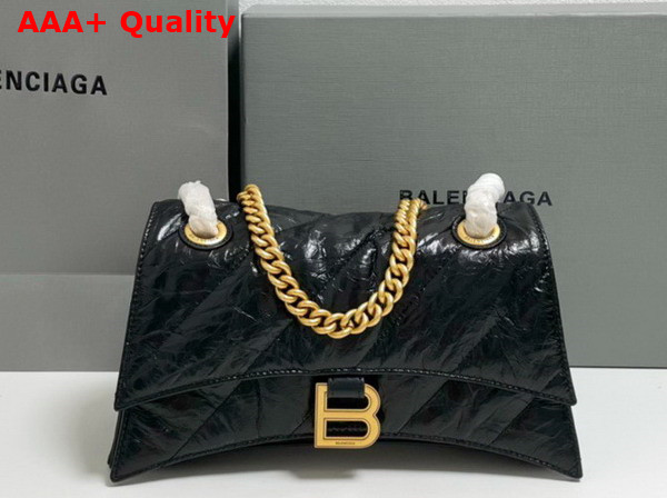 Balenciaga Crush Small Chain Bag Quilted in Black Crushed Calfskin Aged Gold Hardware Replica