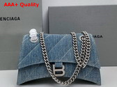 Balenciaga Crush Small Chain Bag Quilted in Blue Washed Denim Aged Silver Hardware Replica