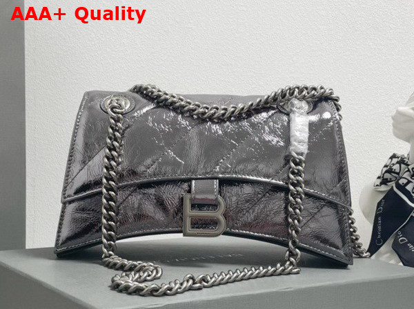 Balenciaga Crush Small Chain Bag Quilted in Dark Grey Metallized Crushed Calfskin Aged Silver Hardware Replica