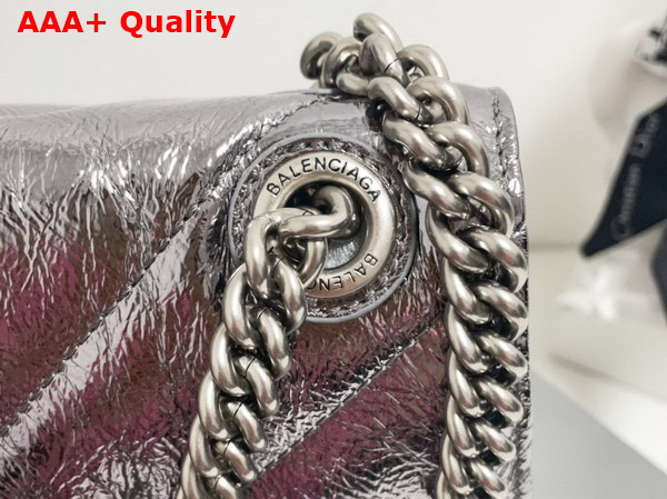 Balenciaga Crush Small Chain Bag Quilted in Dark Grey Metallized Crushed Calfskin Aged Silver Hardware Replica