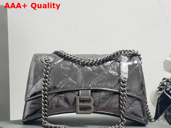 Balenciaga Crush Small Chain Bag Quilted in Dark Grey Metallized Crushed Calfskin Aged Silver Hardware Replica