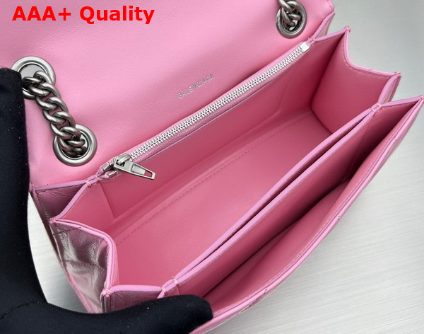 Balenciaga Crush Small Chain Bag Quilted in Pink Crushed Calfskin Aged Silver Hardware Replica