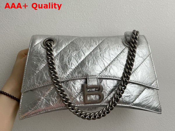Balenciaga Crush Small Chain Bag Quilted in Silver Metallized Crushed Calfskin Aged Silver Hardware Replica