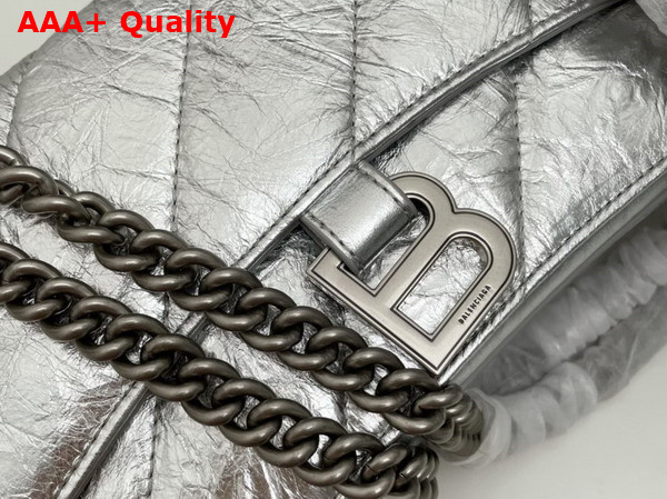Balenciaga Crush Small Chain Bag Quilted in Silver Metallized Crushed Calfskin Aged Silver Hardware Replica