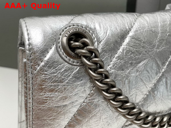 Balenciaga Crush Small Chain Bag Quilted in Silver Metallized Crushed Calfskin Aged Silver Hardware Replica