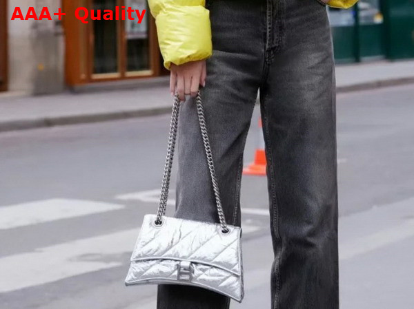 Balenciaga Crush Small Chain Bag Quilted in Silver Metallized Crushed Calfskin Aged Silver Hardware Replica