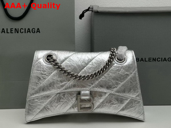 Balenciaga Crush Small Chain Bag Quilted in Silver Metallized Crushed Calfskin Aged Silver Hardware Replica