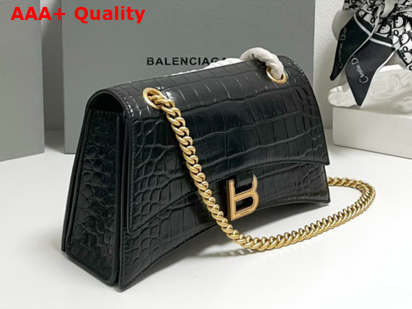 Balenciaga Crush Small Chain Bag in Black Extra Supple Crocodile Embossed Calfskin Aged Gold Hardware Replica