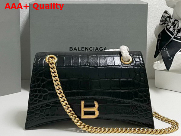 Balenciaga Crush Small Chain Bag in Black Extra Supple Crocodile Embossed Calfskin Aged Gold Hardware Replica