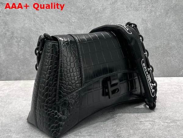 Balenciaga Downtown Small Shoulder Bag With Chain in Black Extra Suple Crocodile Embossed Calfskin Black Matte Hardware Replica