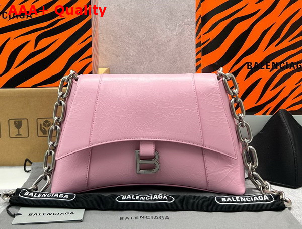 Balenciaga Downtown Small Shoulder Bag With Chain in Pink and Black Paper Calfskin Aaged Silver Hardware Replica