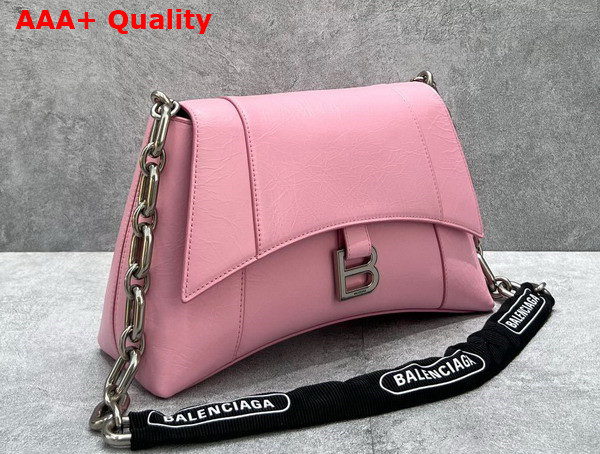 Balenciaga Downtown Small Shoulder Bag With Chain in Pink and Black Paper Calfskin Aaged Silver Hardware Replica