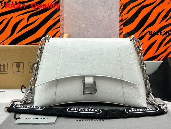 Balenciaga Downtown Small Shoulder Bag With Chain in White and Black Paper Calfskin Aaged Silver Hardware Replica
