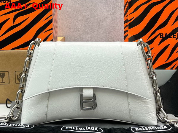 Balenciaga Downtown Small Shoulder Bag With Chain in White and Black Paper Calfskin Aaged Silver Hardware Replica