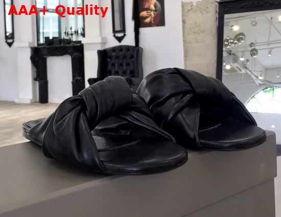 Balenciaga Drapy Flat Sandal in Black Smooth Nappa Lambskin Replica