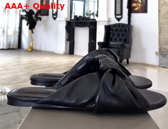 Balenciaga Drapy Flat Sandal in Black Smooth Nappa Lambskin Replica