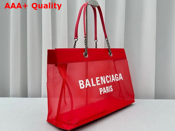 Balenciaga Duty Free Large Tote Bag in Bright Pink and White Mesh with Aged Silver Hardware Replica