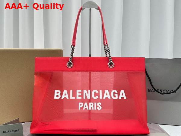 Balenciaga Duty Free Large Tote Bag in Bright Pink and White Mesh with Aged Silver Hardware Replica