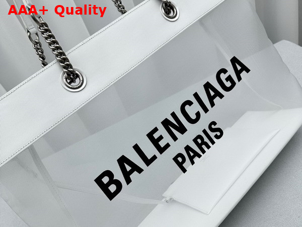 Balenciaga Duty Free Large Tote Bag in White and Black Mesh with Aged Silver Hardware Replica