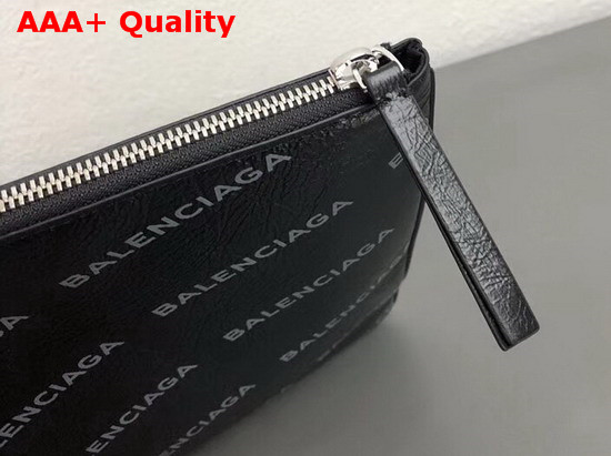 Balenciaga Everyday Pouch in Black All Over Balenciaga Logo Print Replica
