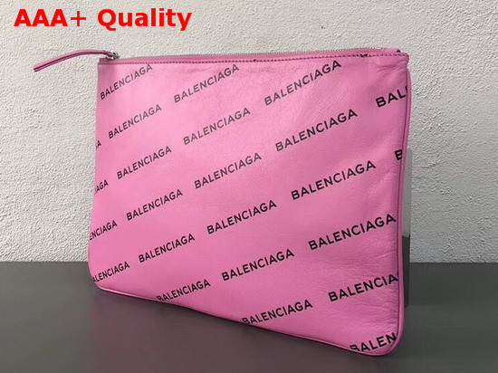 Balenciaga Everyday Pouch in Pink All Over Balenciaga Logo Print Replica