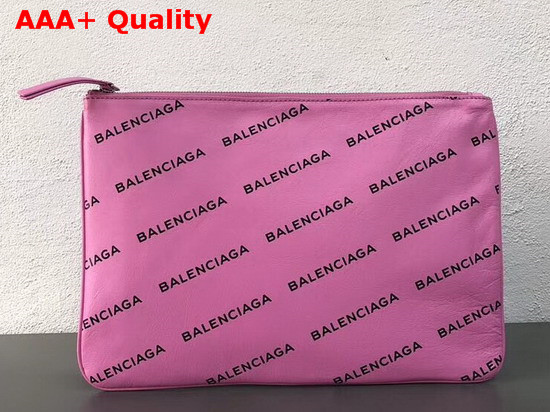 Balenciaga Everyday Pouch in Pink All Over Balenciaga Logo Print Replica