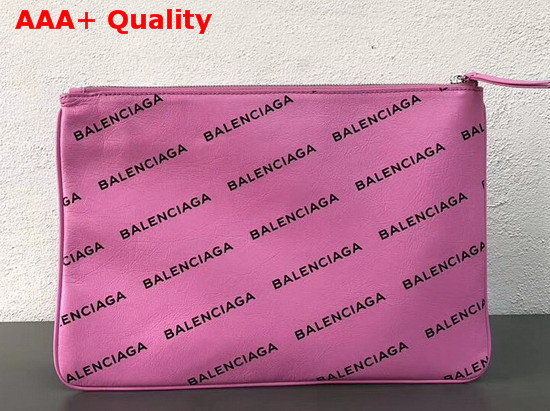 Balenciaga Everyday Pouch in Pink All Over Balenciaga Logo Print Replica