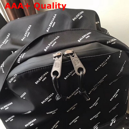 Balenciaga Explorer Backpack All Over Balenciaga Logo Print Canvas Black Replica