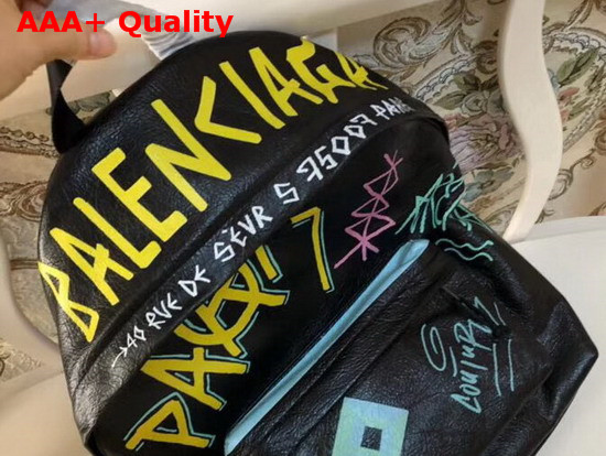 Balenciaga Explorer Backpack Graffiti Print Arena Lambskin Large Backpack Black Replica