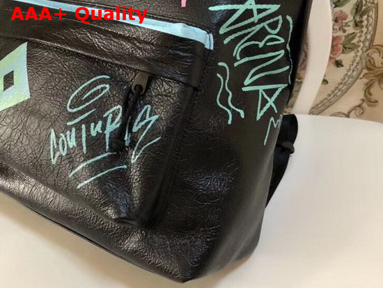 Balenciaga Explorer Backpack Graffiti Print Arena Lambskin Large Backpack Black Replica