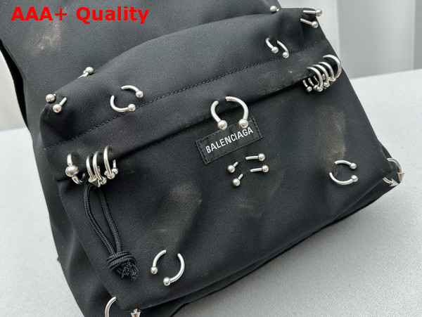 Balenciaga Explorer Backpack in Black Washed Recycled Nylon with Piercings Replica