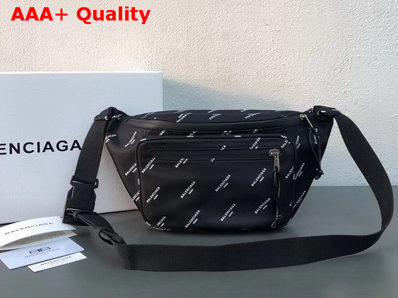 Balenciaga Explorer Belt Bag All Over Balenciaga Logo Print Canvas Black Replica
