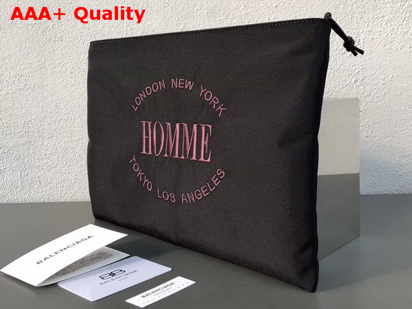 Balenciaga Explorer Pouch Black Nylon Pouch with Homme Embroidered On The Front Replica