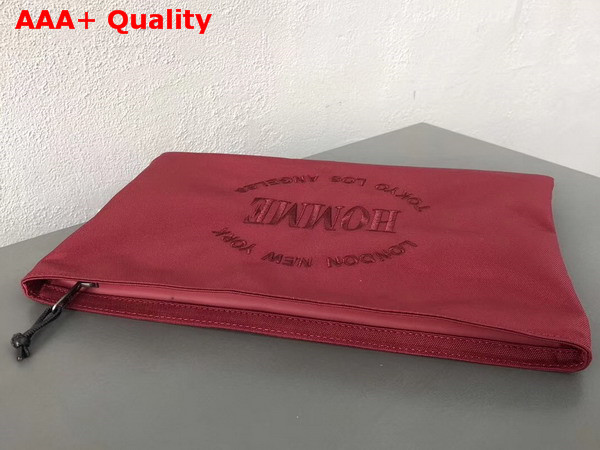 Balenciaga Explorer Pouch Burgundy Nylon Pouch with Homme Embroidered On The Front Replica