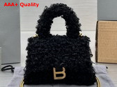 Balenciaga Furry Hourglass Mini Handbag With Chain in Black Technical Material and Lambskin Replica