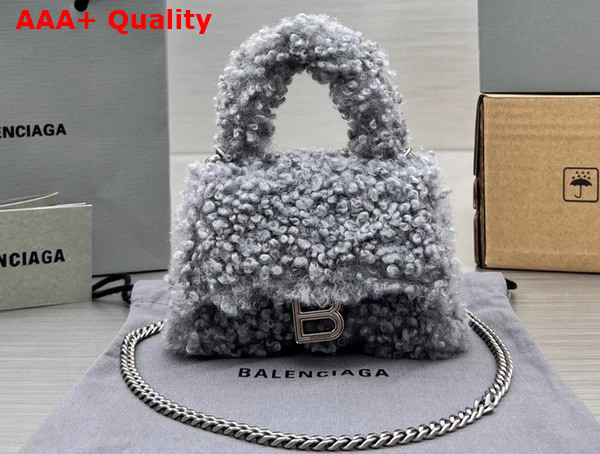 Balenciaga Furry Hourglass Mini Handbag With Chain in Grey Technical Material and Lambskin Replica