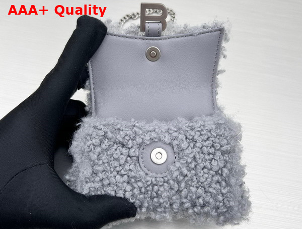 Balenciaga Furry Hourglass Mini Handbag With Chain in Grey Technical Material and Lambskin Replica
