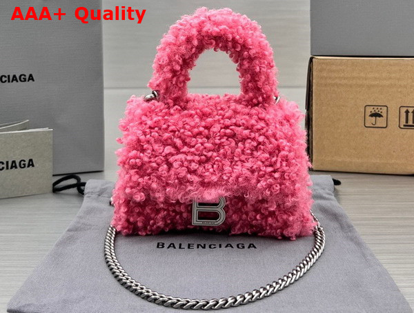 Balenciaga Furry Hourglass Mini Handbag With Chain in Pink Technical Material and Lambskin Replica