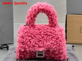 Balenciaga Furry Hourglass Mini Handbag With Chain in Pink Technical Material and Lambskin Replica