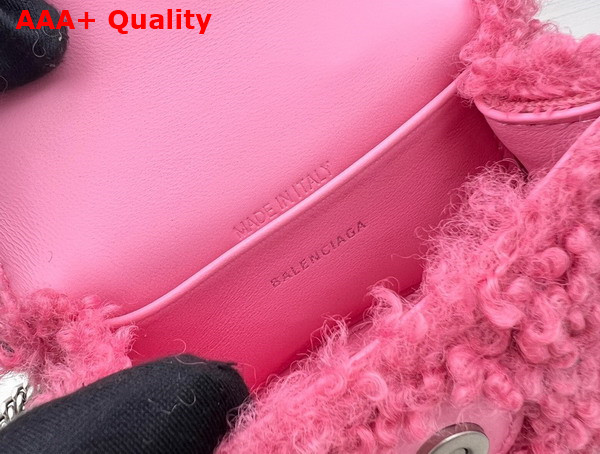 Balenciaga Furry Hourglass Mini Handbag With Chain in Pink Technical Material and Lambskin Replica