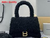 Balenciaga Furry Hourglass Small Handbag in Black Technical Material Replica