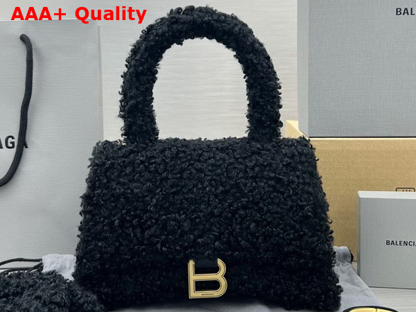 Balenciaga Furry Hourglass Small Handbag in Black Technical Material Replica