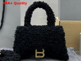 Balenciaga Furry Hourglass XS Handbag With Strap in Black Technical Material and Lambskin Replica