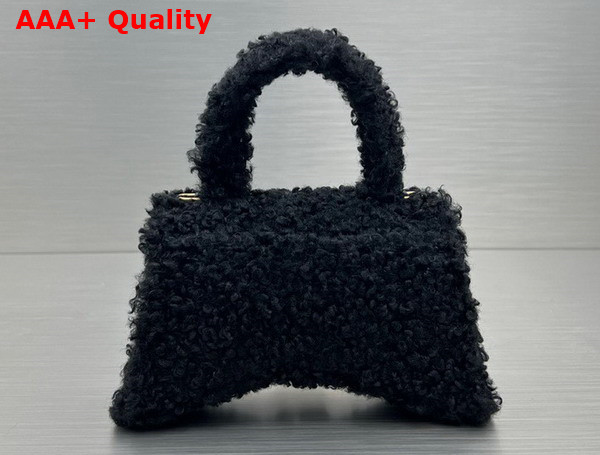 Balenciaga Furry Hourglass XS Handbag With Strap in Black Technical Material and Lambskin Replica