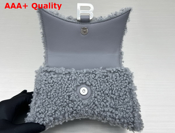 Balenciaga Furry Hourglass XS Handbag With Strap in Grey Technical Material and Lambskin Replica